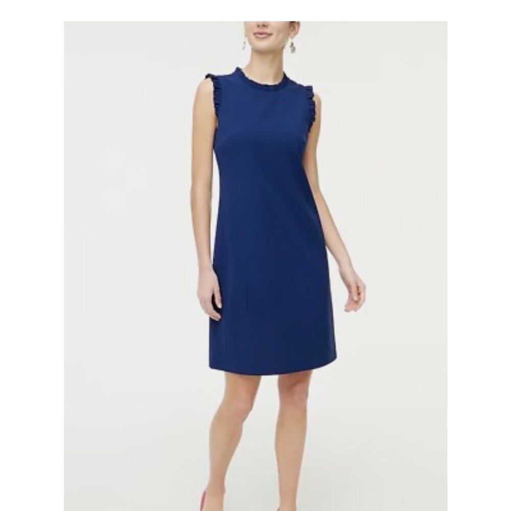 JCrew ruffled detail navy shift dress NWT